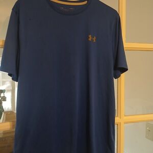 Under Armour Men's Short Sleeve Tee in Blue with Gold Logo